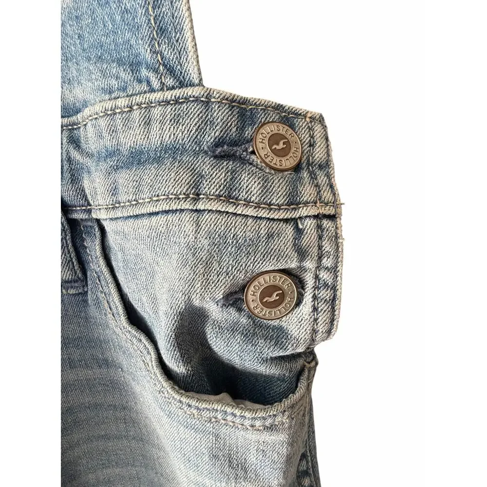 Hollister Boyfriend Denim Overalls Distressed Light Wash Bib Jeans M Coastal